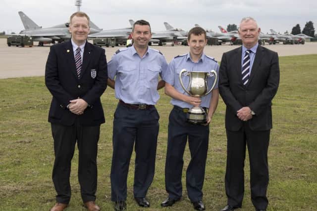 Greg Clarke (right) is welcomed to RAF Coningsby. Picture: SAC Wade.