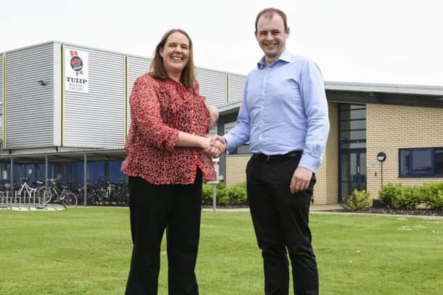 Katie Stark, site director at Tulip's Boston site and Matt Warman, MP for Boston and Skegness.