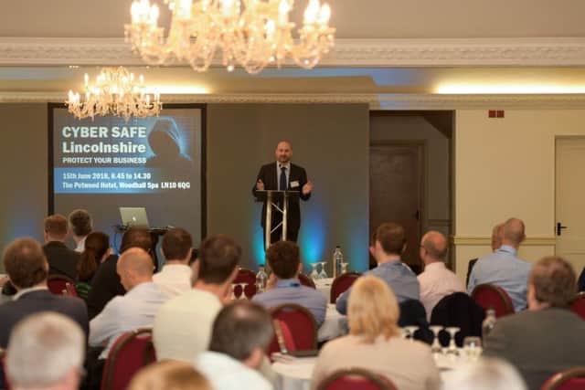Police and Crime Commissioner, Marc Jones, speaking at 'Cyber Safe Lincolnshire' last week. (Photo: Martin Birks).