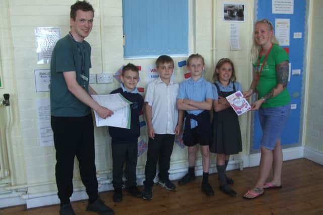 Michelle Herrington raising awareness of water safety at New Leake Primary School.