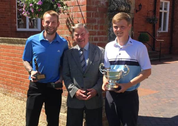 Club champion Sam Done (right) with Kenwick Park GC president Eric Sharp and nett winner Lee Jaines EMN-180625-172909002