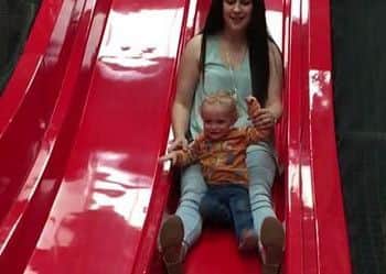 Shona Keetley is raising awareness after her son's leg snapped while she took him down a slide on her lap. Channel Mum / SWNS.com EMN-180907-150632001