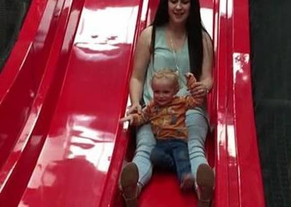 Shona Keetley is raising awareness after her son's leg snapped while she took him down a slide on her lap. Channel Mum / SWNS.com EMN-180907-150632001