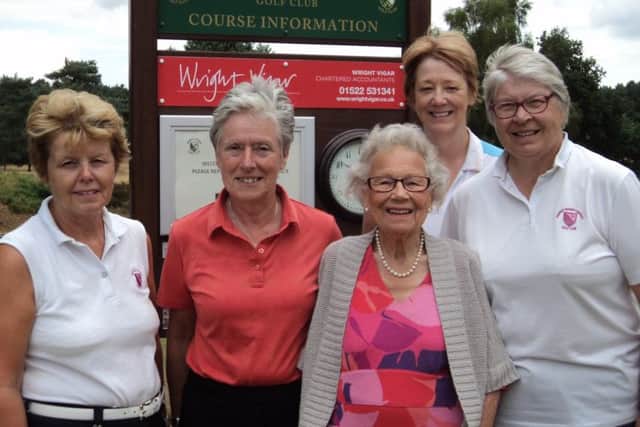 Lacey Rosebowl finalists Ruth Anyon, Hefina Brumpton, Geraldine Johnson and Ann Todd with Joan Lacey who presented the trophy EMN-180723-160835002