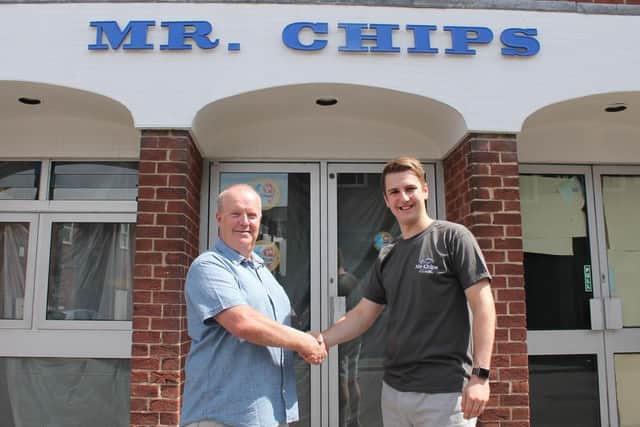 John Hagan and Oliver Crossland outside Mr Chips of Louth.