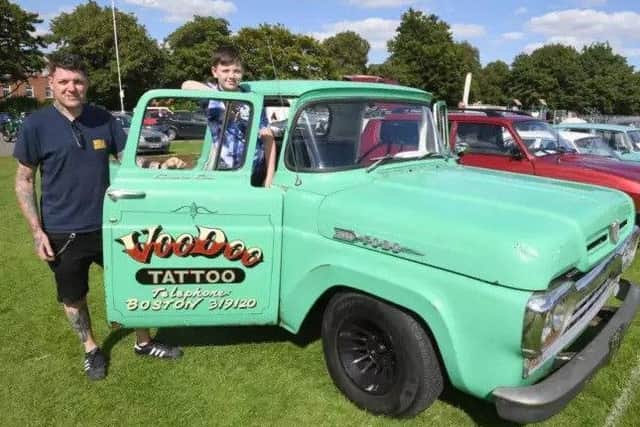 Pictured at the show last year are Craig McKenzie of Boston, with Raven McKenzie 11 and his 1960 F100 Ford. EMN-180308-124306001