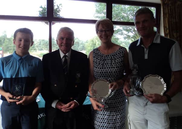 Presidents Day, from left, Ben Larder (junior winner), Club President Ben Hinchliffe, and Salver winners Geraldine Johnson and Ian Penniston. EMN-180730-125034002