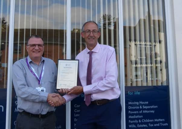 Wilkin Chapman Partner Rupert Houltby (right) receives the award and certificate from T.E.D Programme Manager, Guy Dewsbury.