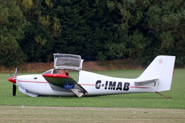 The Europa XS Monowheel light aircraft (G-IMAB) after it collapsed.