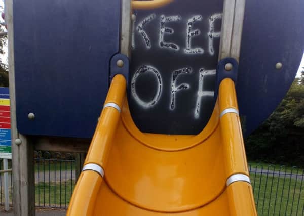 The damaged slide. The photo was taken last Thursday, before the repair work was  scheduled to be carried out