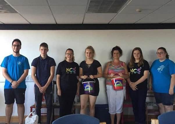 Pictured at the presentation of the funds raised by NCS to Rainbow Stars are, from left - Daniel OConnor, Reece Corrigan, Melek Kussan, Bethany Scrivener, Jane Peck, Hannah Fairbairn and Harriet Cawkwell. Photo supplied. EMN-180814-130202001