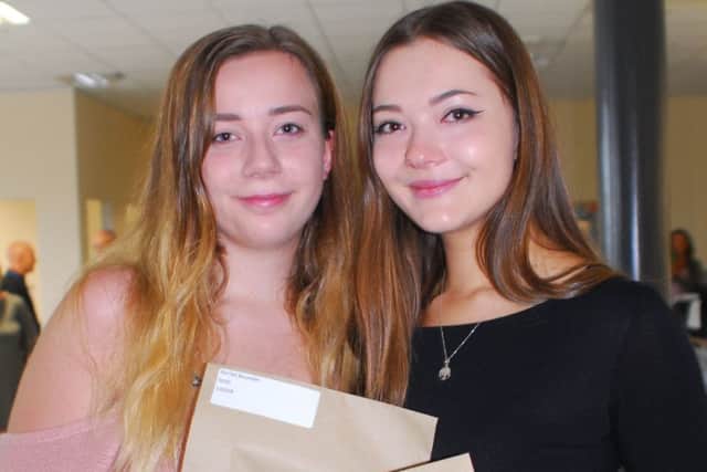 Harriet Baumber and Francesca Winfield of Sleaford were both successful in getting their grades at St George's Academy. Harriet got A and 2 Bs to study geography at Leeds University and become a data analyst in the Armed Forces, while Francesca got a B and 2 Cs to do English and creative writing at Leeds Becket University and hopes to work in marketing. EMN-180816-101712001