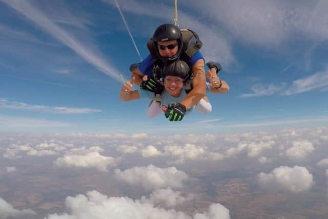 Maria pictured during her skydive.