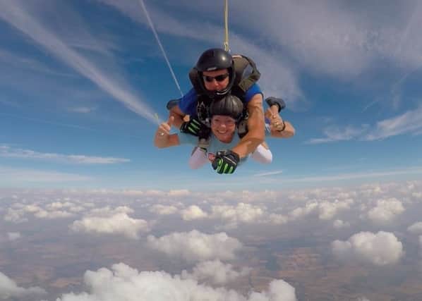 Maria pictured during her skydive.