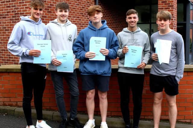 GCSE Results - King Edward VI Grammar School in Louth. Pictured are students: Jevon Jones, Ben Jacklin, James Sharples, Olly Thomas and Patrick Byrne. Photo: Chloe West.