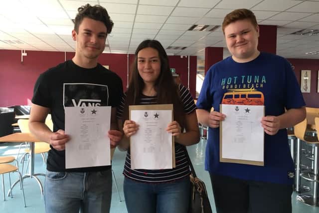 Aaron Grantham, Safiyah Rashid and Max Weldon at Barnes Wallis Academy. EMN-180823-113755001