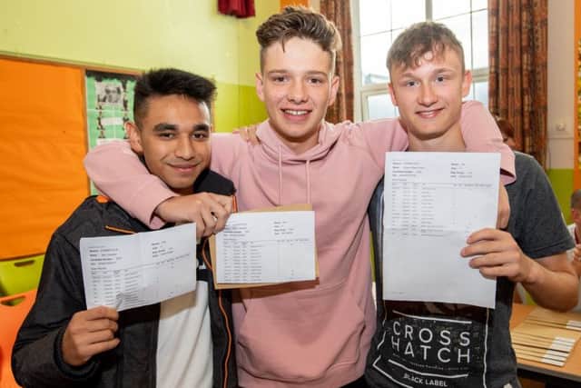Jabir Hussain, Aaron Marshall and Will Arden at QEGS, in Horncastle. Picture: John Aron.