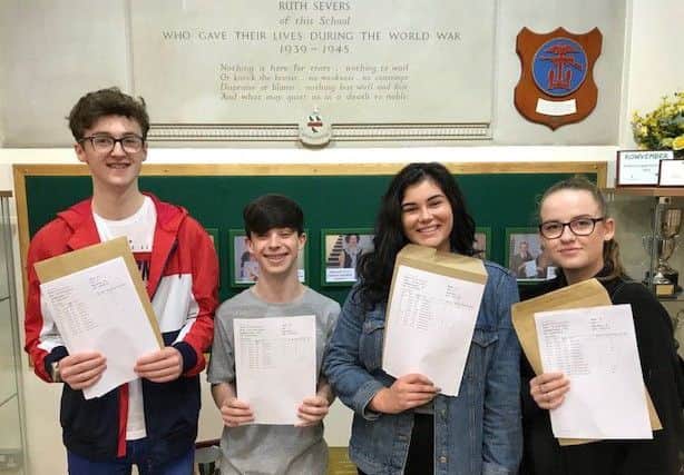 Celebrating  their GCSE results at Skegness Grammar School are Will Ranyard, Will Jacobs, Leah Titterton and Rose Bourke. ANL-180823-114422001