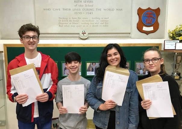 Celebrating their GCSE results at Skegness Grammar School are Will Ranyard, Will Jacobs, Leah Titterton and Rose Bourke. ANL-180823-114422001