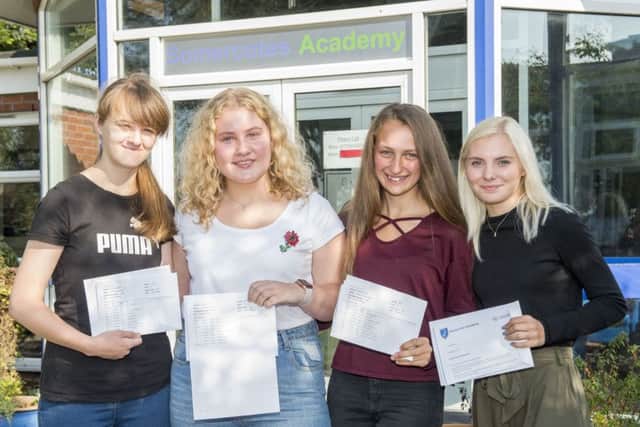 Somercotes Academy GCSE Results Day.
(l-r) Georgia Beevers, Lily Neve, Jess Bishop and Jasmin Barker.