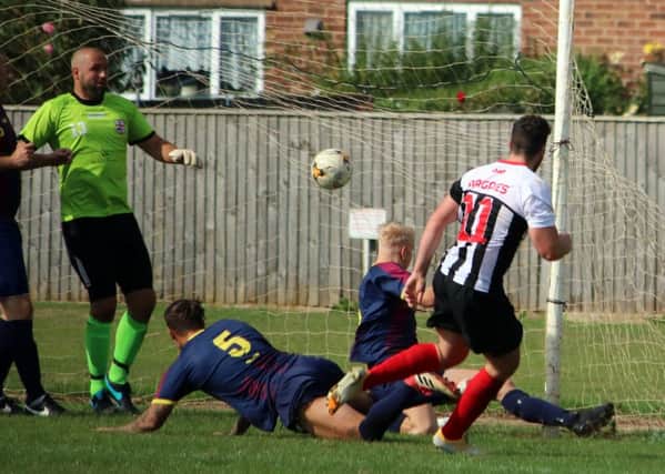Callum Lawe nets the only goal of the game as Spilsby beat Railway. Photo: Stephen Willmer.