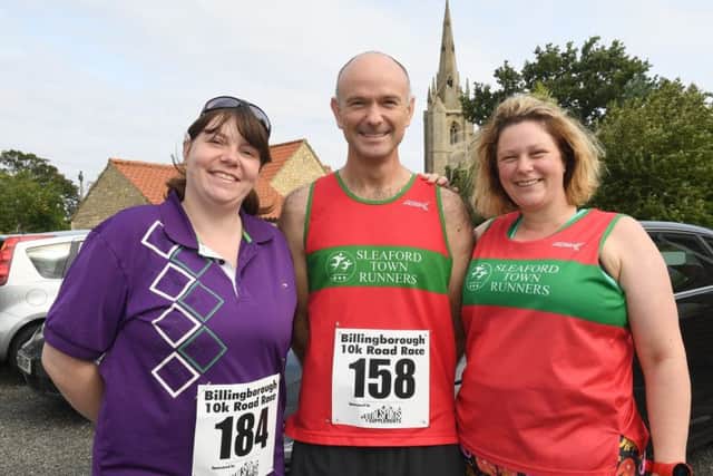 Charity 5 and 10k runs at Billingborough. L-R Tracey Dufeu, Gary Britnell and Helen Barker, ready for the 10k run. EMN-180827-155820001