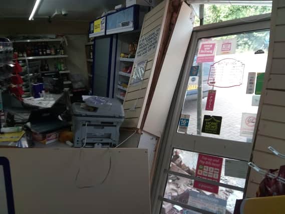 A view of the damage done to the interior of the shop at Cranwell by the ram raiders.