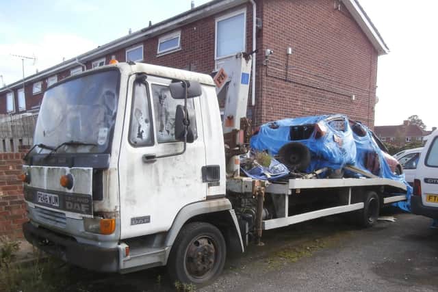 A photograph of the truck parked in Porcher Way which was produced in evidence for the court