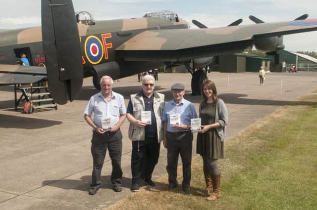 Set for the release of NX611  The Flying Years, (from left) HAPS members Alan Bridges and Richard Taylor, Just Jane owner Harold Panton, and Primetime Video DVD producer Joanna White.