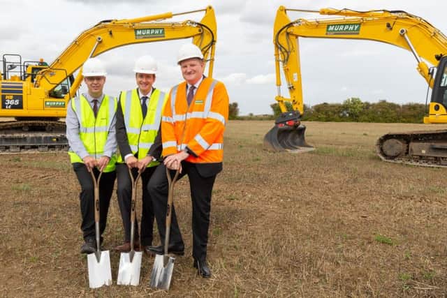 Pictured at the breaking-of-ground ceremony are (from left) Phil Manley, Project Director for Siemens Transmission and Distribution; Julian Garnsey, Project Director Triton Knoll Offshore Wind Farm; and John Murphy, CEO J Murphy & Sons Ltd. ANL-181109-081400001