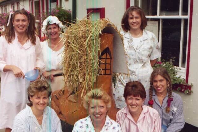 Funds were raised for good causes when the White Hart, in Old Leake, staged a pram push event 20 years ago. Pictured is one of the teams that took part on the day with their design based on The Old Woman Who Lived In A Shoe story.