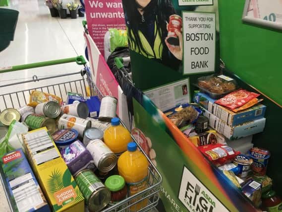 Food collected at the Asda drop off point for Boston Food Bank