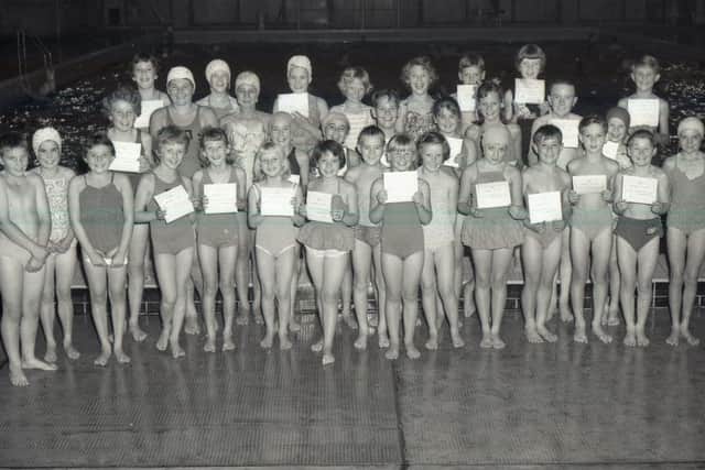 Here we see some of the young members of Boston Swimming Club in 1963 who had been taught to swim by Mrs A. T. Moulder and Miss June Holmes since the opening of the new baths in June of that year.