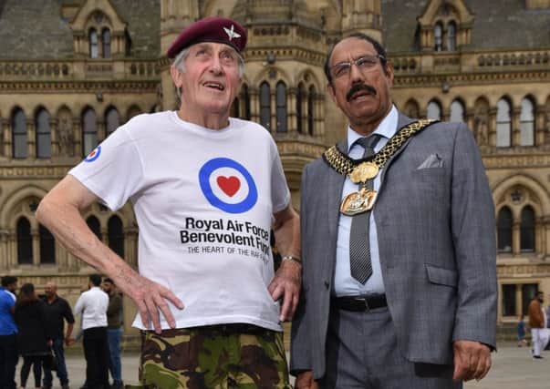 Jeffrey Long with the Mayor of Bradford Councillor Zafar Ali. Photo: Mike Simmonds
