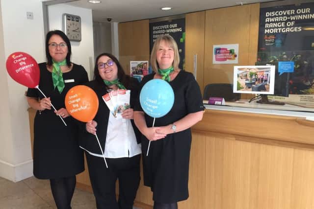 Raising awareness ... Karen Taylor, Bex Baxter-Cansdell, and Jude Ellis, of the Boston branch of Yorkshire Building Society.