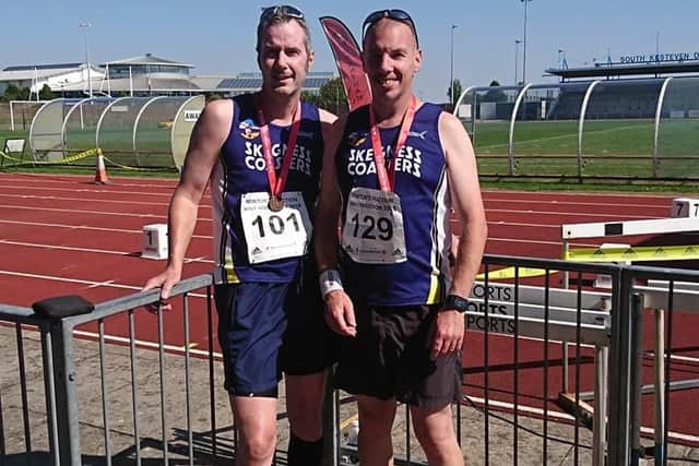 Ben Peel and Neil Stocks at the Newton's Fraction Half Marathon.