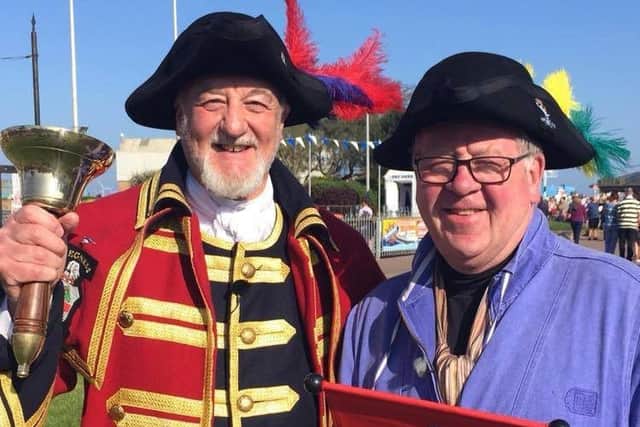 Skegness Town Crier Steve O'Dare with  Philip Serrel after BBC1's The Antiques Road Trip visited Skegness. ANL-180110-132455001