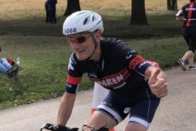 John Caborn on the bike leg at the Richmond Park duathlon.
