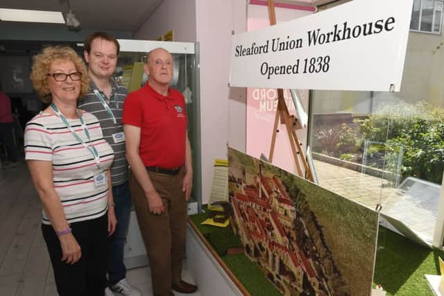 Sleaford Workhouse exhibition at Sleaford Museum. Museum volunteers l-R Evelyne Bryant, Thomas Clarke and Nigel Ogden. EMN-181009-102440001