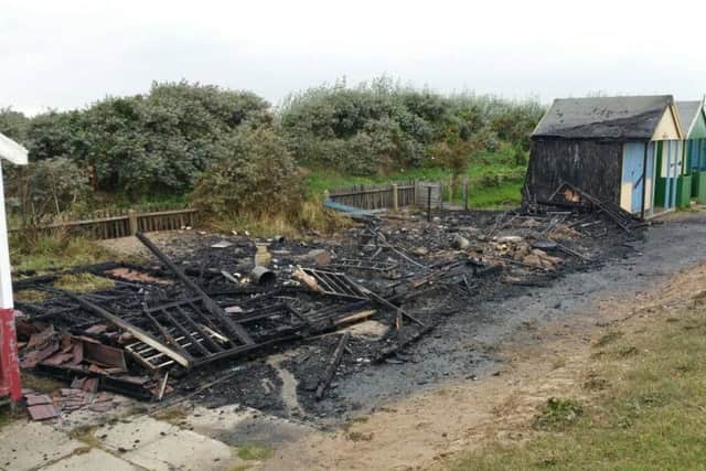 The burnt out chalets that once stood on Bohemian Promenade, Sutton on Sea. Photo: Lincs Police.