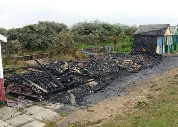 The burnt out chalets that once stood on Bohemian Promenade, Sutton on Sea. Photo: Lincs Police.
