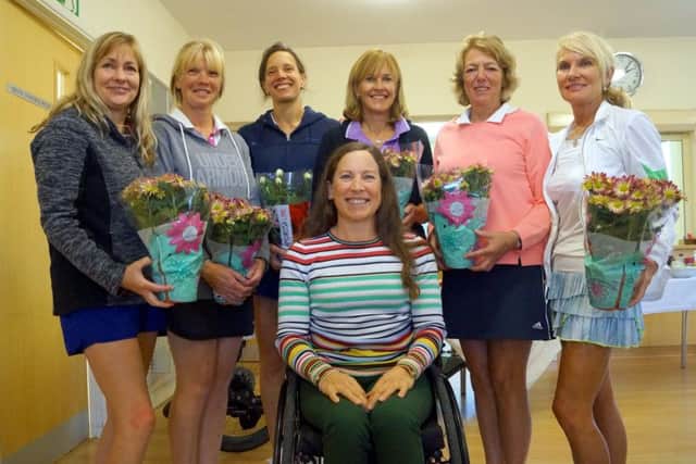 Para-athlete Liz McTernan with the winners at the Tealby Ladies Tennis charity day.