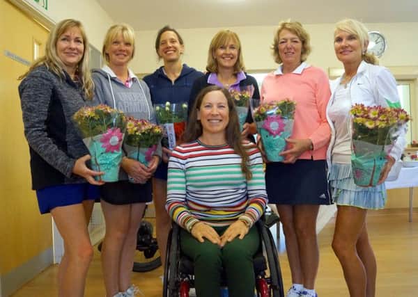 Para-athlete Liz McTernan with the winners at the Tealby Ladies Tennis charity day.