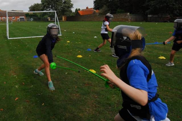 Children at Caythorpe Primary school taking part in the fencing taster class organised by Carre's Sports Outreach scheme. EMN-180925-103352001