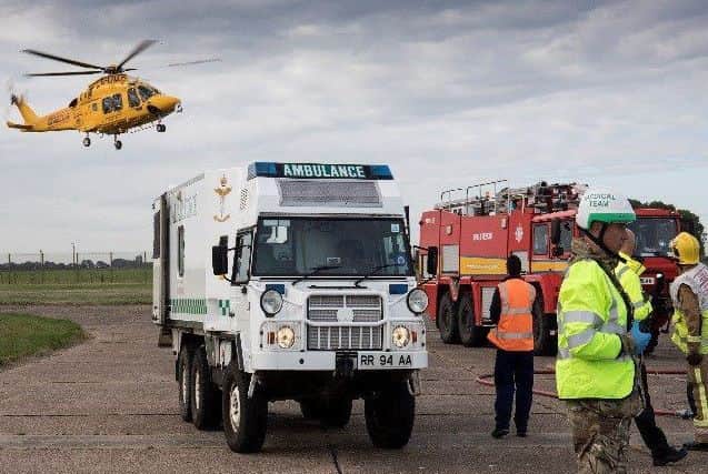 Crews attended a 'crash' scenario at RAF Scampton last week. EMN-180919-135948001