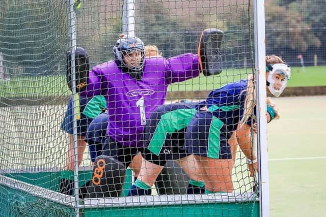 Louth HC Ladies' First XI defend a set piece EMN-180925-081602002