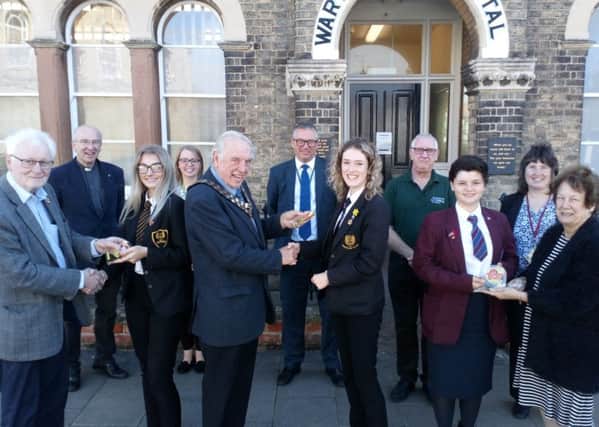 Councillors Bill Aron , Brian Burbidge and Fiona Martin with the prizewinners including  Heather McNeill (centre) of Banovallum School