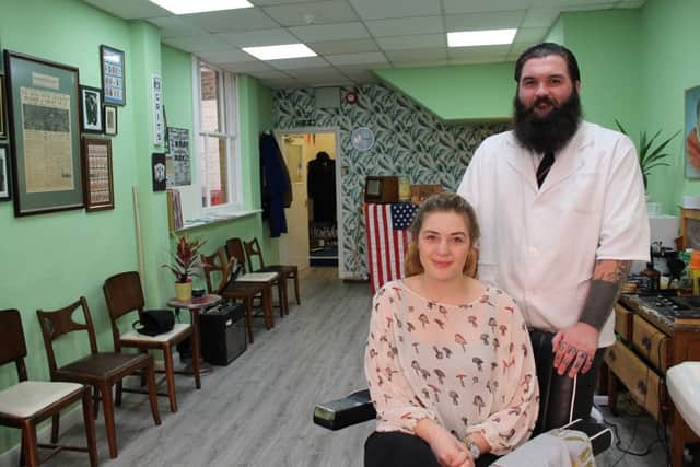 Joely Mackenzine and Ryan McEntee at Grits Barbershop & Vintage Emporium in Eastgate, Louth.