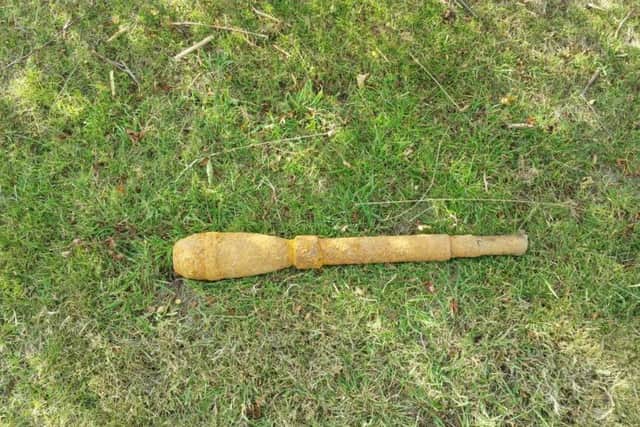 Lincolnshire Police believe the object found in Alford yesterday morning, (Monday, October 8), is a Second World War mortar. Photo credit: Alford & Mablethorpe Police.