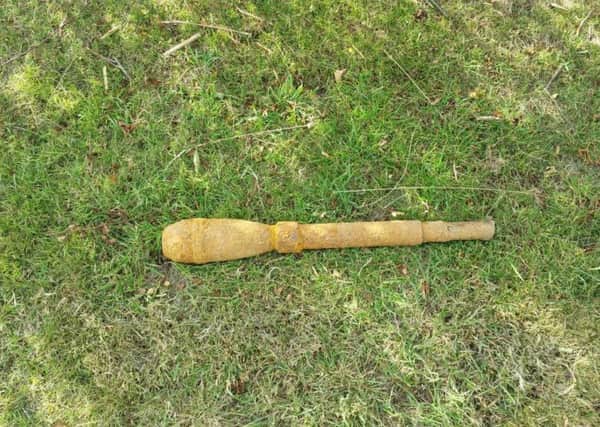 Lincolnshire Police believe the object found in Alford yesterday morning, (Monday, October 8), is a Second World War mortar. Photo credit: Alford & Mablethorpe Police.